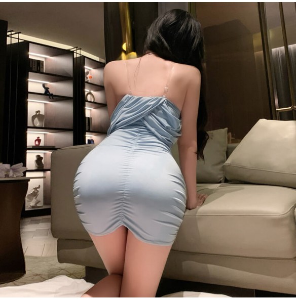 FEE ET MOI - French Elegant Padded Mini Dress (Blue) FEE ET MOI - French Elegant Padded Mini Dress (Blue)